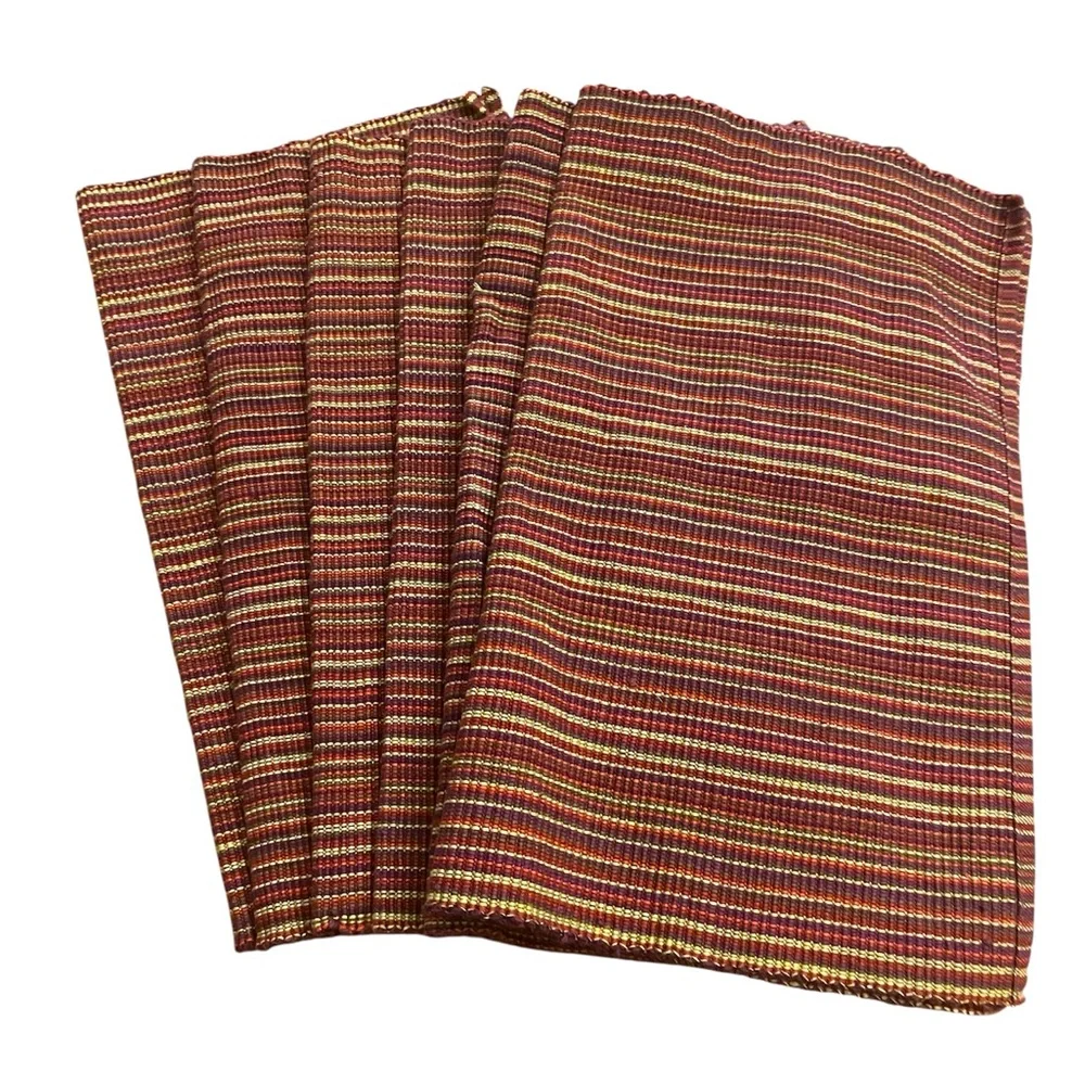 💜💜6 Placemats & 6 Dinner Napkins Set Brownstone Gallery Ribbed Stripe Purple Tan - Picture 1 of 6